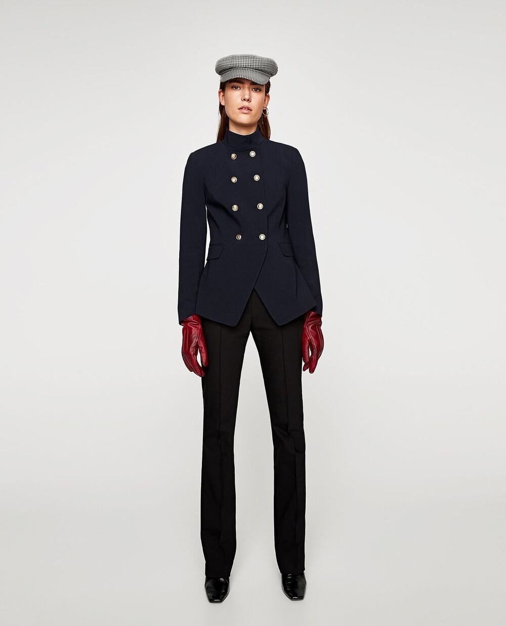 Zara Women's Navy Blue Double-Breasted Military Style Blazer Size XS